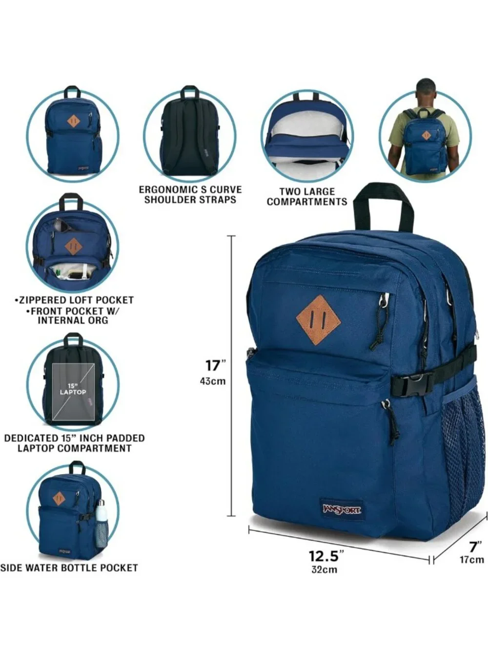 Stylish Black Backpack for Travel or Work | 15-Inch Laptop Sleeve & Water Bottle